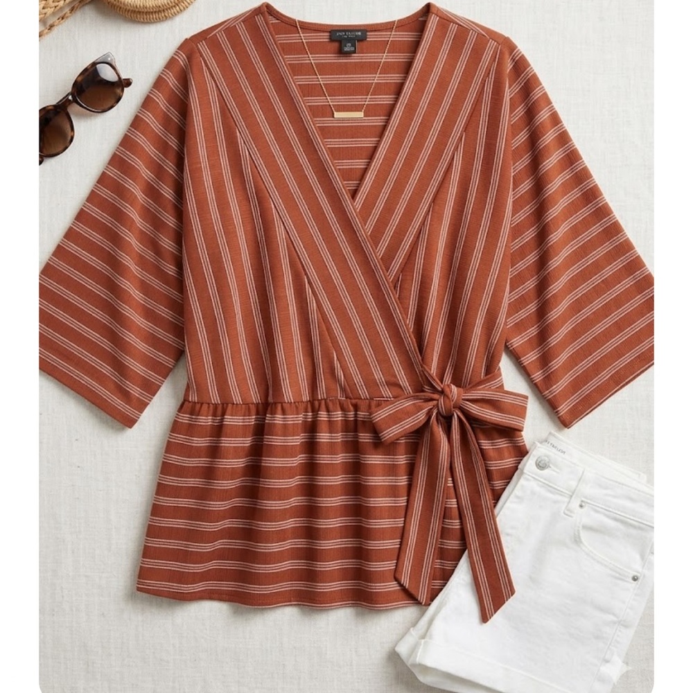 Ann Taylor Striped Tie-Waist Wrap Top - Rust tip size XXL